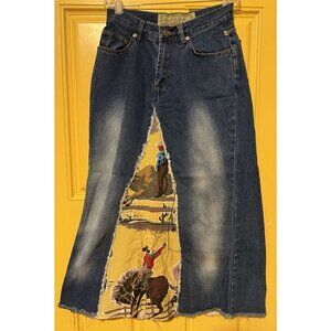 Desert Diva By Sherry Holt Denim Skirt SZ Small Rodeo Maxi Graphic Western Rodeo